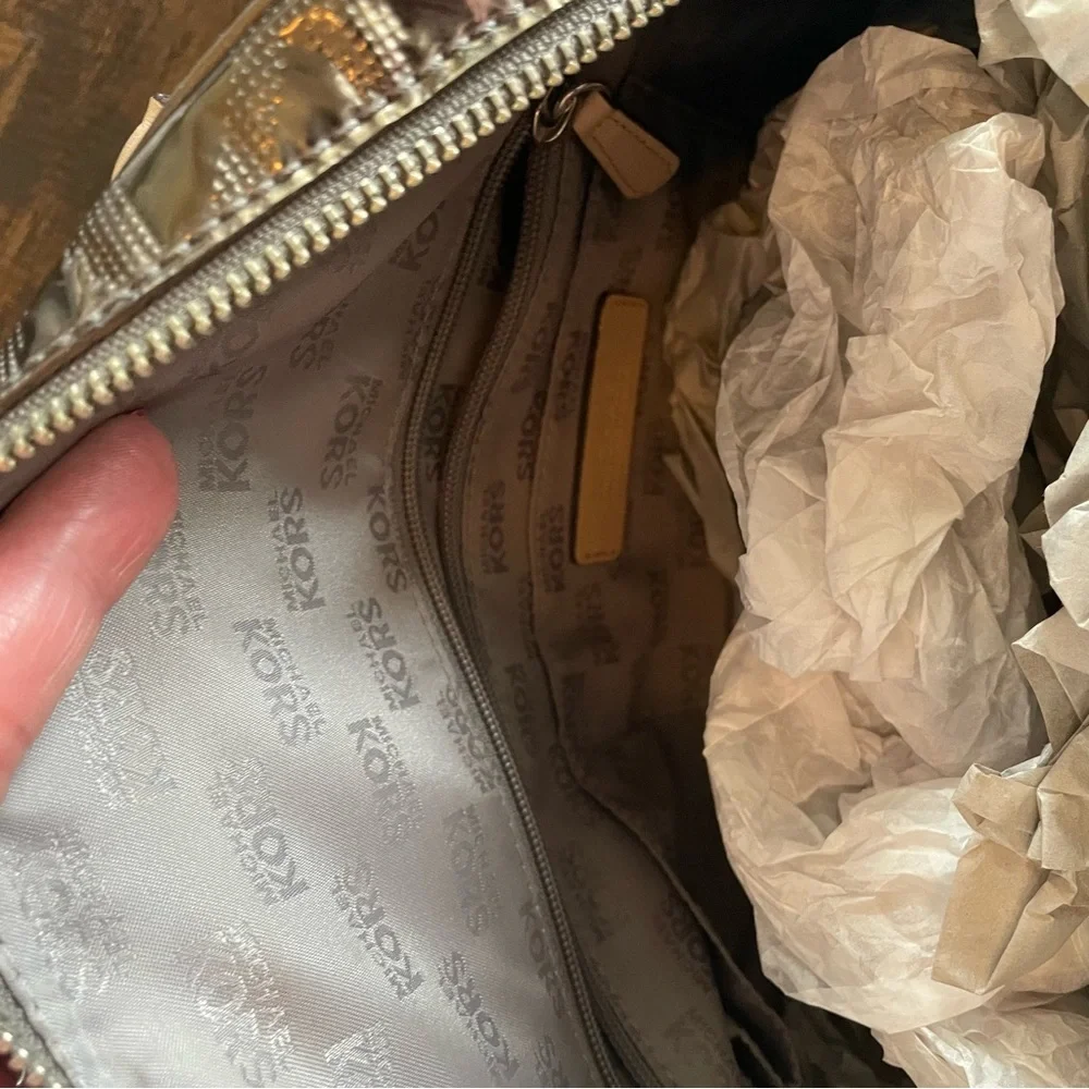 Michael Kors Silver and Cream Satchel with Structured Design - Picture 7 of 7
